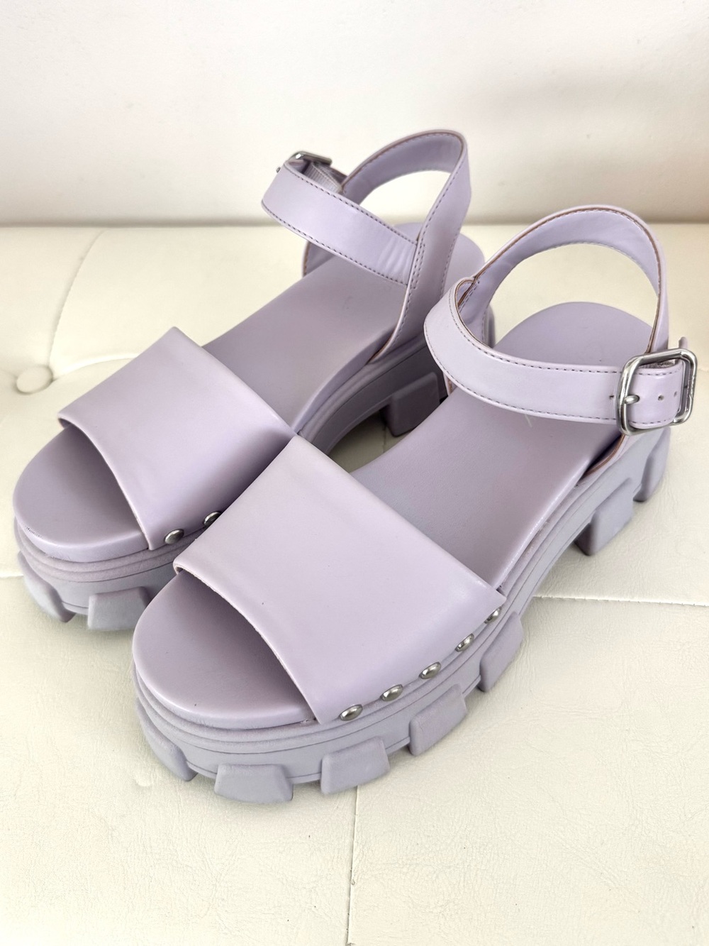 Chunky Lilac Platform Sandals with Ankle Strap